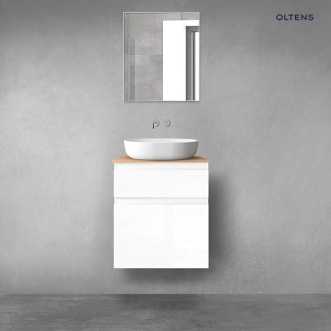Vernal Oltens Vernal zestaw mebli łazienkowych 60 cm z blatem biały połysk/dąb 68222000 Vernal Oltens Vernal zestaw mebli łazienkowych 60 cm z blatem biały połysk/dąb 68222000