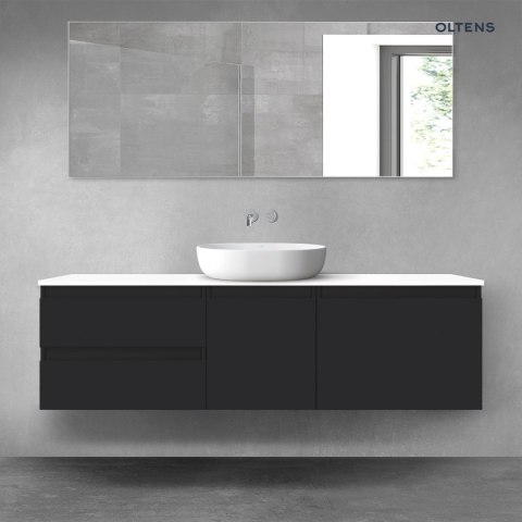 Vernal Oltens Vernal zestaw mebli łazienkowych 160 cm z blatem czarny mat/biały połysk 68409300