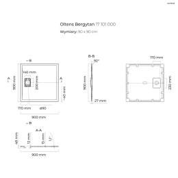 Bergytan Oltens Bergytan brodzik 90x90 cm kwadratowy RockSurface biały 17101000