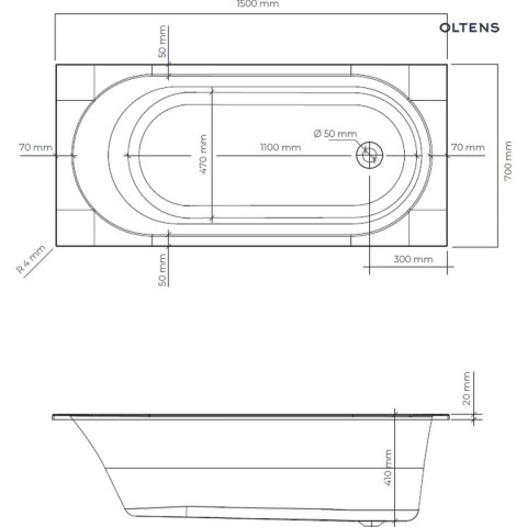 Lykke Oltens Lykke wanna 150x70 cm prostokątna akrylowa biała 10009000