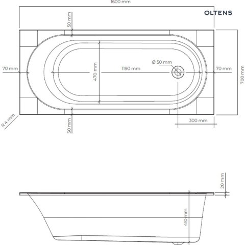 Lykke Oltens Lykke wanna 160x70 cm prostokątna akrylowa biała 10010000