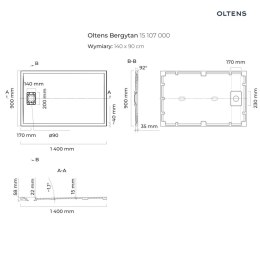 Bergytan Oltens Bergytan brodzik 140x90 cm prostokątny RockSurface biały 15107000