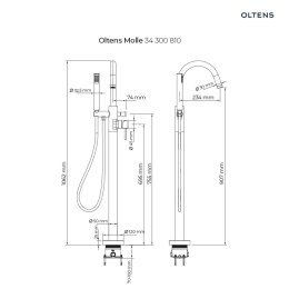 Molle Oltens Molle bateria wannowo-prysznicowa wolnostojąca złoto szczotkowane 34300810