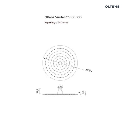 Vindel Oltens Vindel deszczownica 30 cm okrągła czarny mat 37000300 Vindel Oltens Vindel deszczownica 30 cm okrągła czarny mat 37000300