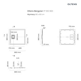 Bergytan Oltens Bergytan brodzik 80x80 cm kwadratowy RockSurface czarny mat 17100300