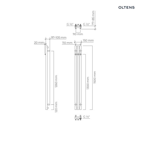 Stang Oltens Stang grzejnik łazienkowy 150x15 cm czarny 55019300 Stang Oltens Stang grzejnik łazienkowy 150x15 cm czarny 55019300