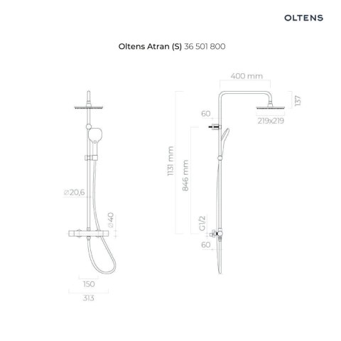 Atran Oltens Atran (S) zestaw prysznicowy termostatyczny z deszczownicą złoty połysk 36501800 Atran Oltens Atran (S) zestaw prysznicowy termostatyczny z deszczownicą złoty połysk 36501800