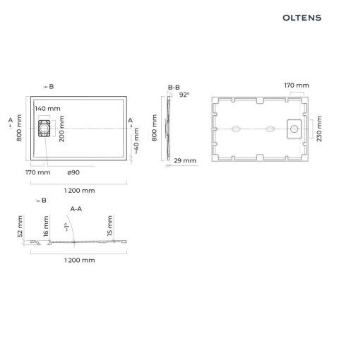Bergytan Oltens Bergytan brodzik prostokątny 120x80 cm RockSurface kaszmir 15103900