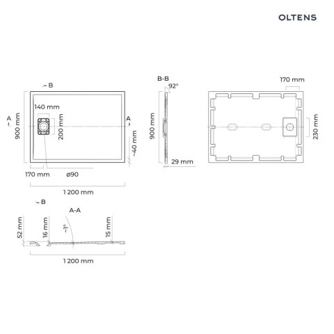 Bergytan Oltens Bergytan brodzik prostokątny 120x90 cm RockSurface kaszmir 15104900
