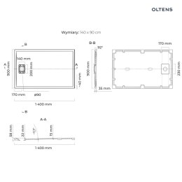 Bergytan Oltens Bergytan brodzik prostokątny 140x90 cm RockSurface kaszmir 15107900