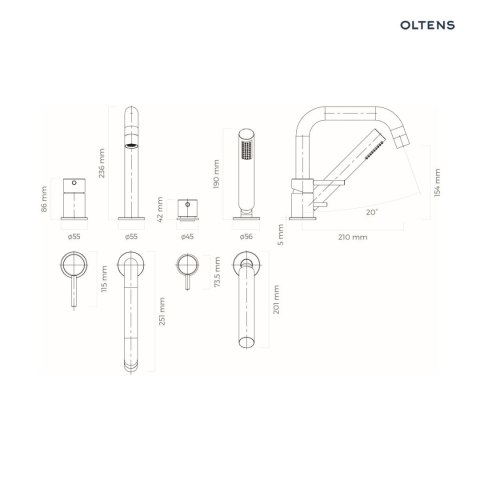 Molle Oltens Molle bateria wannowo-prysznicowa kompletna 4-otworowa nawannowa miedź szczotkowana 34200610 Molle Oltens Molle bateria wannowo-prysznicowa kompletna 4-otworowa nawannowa miedź szczotkowana 34200610