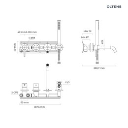 Molle Oltens Molle bateria wannowo-prysznicowa podtynkowa 4-otworowa nikiel 34105910