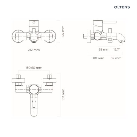 Molle Oltens Molle bateria wannowo-prysznicowa ścienna nikiel 34000910