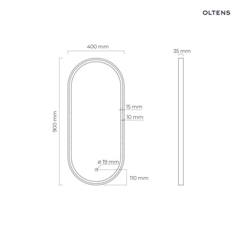 Nordlis Oltens Nordlis lustro 40x90 cm owalne z oświetleniem z przodu z matą grzewczą czarny 64103300 Nordlis Oltens Nordlis lustro 40x90 cm owalne z oświetleniem z przodu z matą grzewczą czarny 64103300