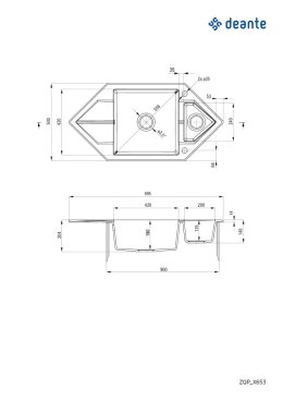 Deante Zlewozmywak granitowy 1.5-komorowy z ociekaczem - Space-Saver