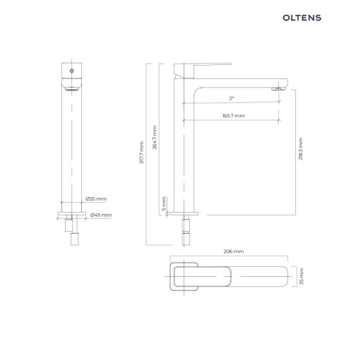 Hadsel Oltens Hadsel bateria umywalkowa stojąca wysoka grafit 32404400 Hadsel Oltens Hadsel bateria umywalkowa stojąca wysoka grafit 32404400