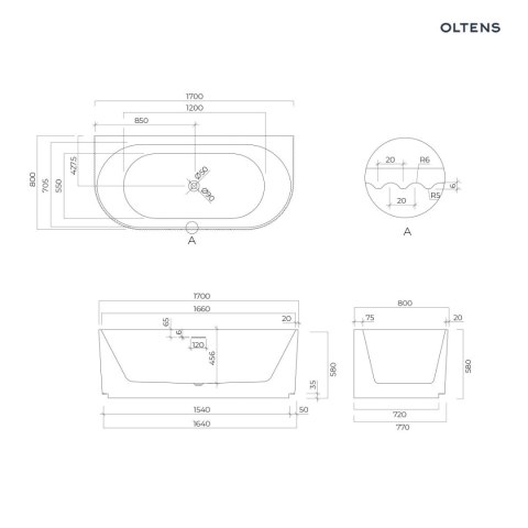 Hamnes Oltens Hamnes wanna przyścienna 170x80 cm biała 12026000