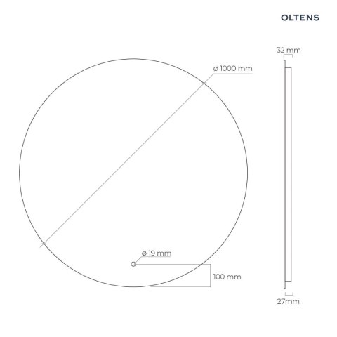 Nordlis Oltens Nordlis lustro 100x100 cm okrągłe z oświetleniem od tyłu z matą grzewczą 64110000