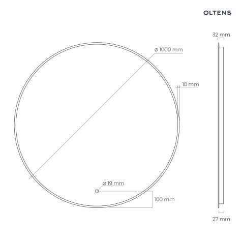 Nordlis Oltens Nordlis lustro 100x100 cm okrągłe z oświetleniem od tyłu z matą grzewczą złoty 64110800