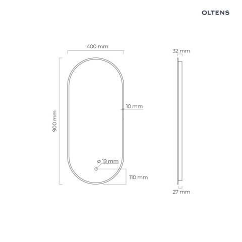 Nordlis Oltens Nordlis lustro 40x90 cm owalne z oświetleniem od tyłu z matą grzewczą czarny 64113300