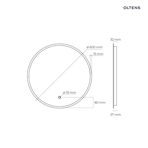 Nordlis Oltens Nordlis lustro 60x60 cm okrągłe z oświetleniem z przodu z matą grzewczą 64100000