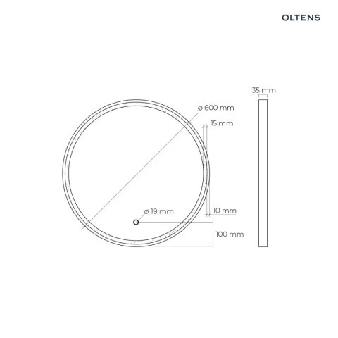 Nordlis Oltens Nordlis lustro 60x60 cm okrągłe z oświetleniem z przodu z matą grzewczą czarny 64100300