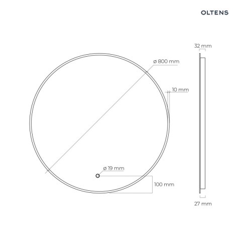 Nordlis Oltens Nordlis lustro 80x80 cm okrągłe z oświetleniem od tyłu z matą grzewczą czarny 64109300