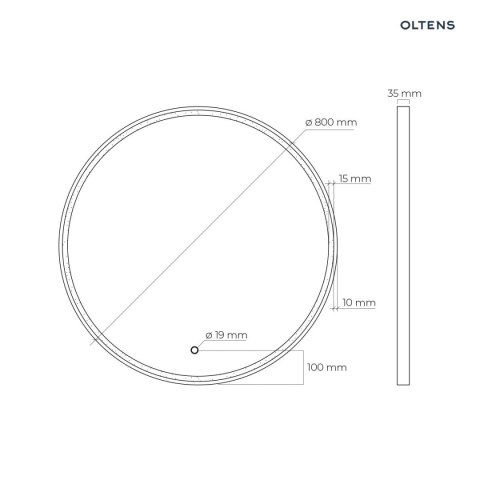 Nordlis Oltens Nordlis lustro 80x80 cm okrągłe z oświetleniem z przodu z matą grzewczą czarny 64101300