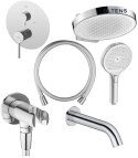 Rann Oltens Rann zestaw bateria wannowo-prysznicowa podtynkowa z deszczownicą Regna i słuchawką 3 funkcyjną Luva EasyClick chrom 3607