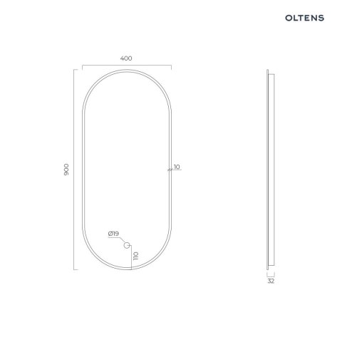 Nordlis Oltens Nordlis lustro 40x90 cm owalne z oświetleniem od tyłu z matą grzewczą miedź szczotkowana 64113610