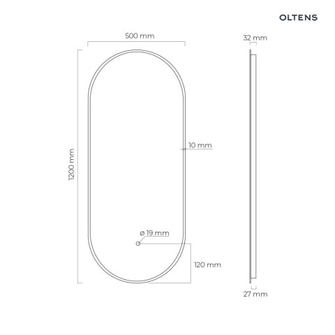 Nordlis Oltens Nordlis lustro 50x120 cm owalne z oświetleniem od tyłu z matą grzewczą miedź szczotkowana 64114610