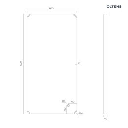 Nordlis Oltens Nordlis lustro 60x120 cm prostokątne z oświetleniem z przodu z matą grzewczą czarny 64118300