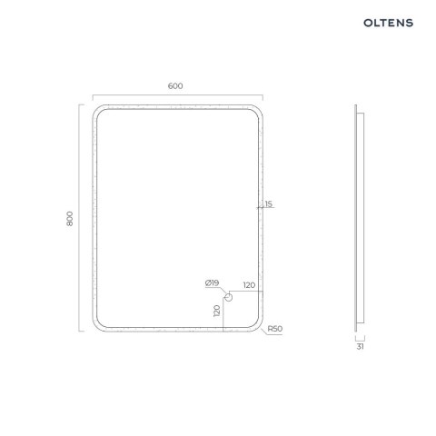 Nordlis Oltens Nordlis lustro 60x80 cm prostokątne z oświetleniem z przodu z matą grzewczą 64116000