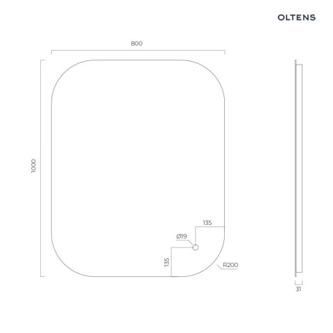 Nordlis Oltens Nordlis lustro 80x100 cm prostokątne z oświetleniem od tyłu z matą grzewczą 64127000