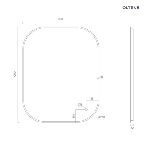 Nordlis Oltens Nordlis lustro 80x100 cm prostokątne z oświetleniem od tyłu z matą grzewczą czarny 64127300