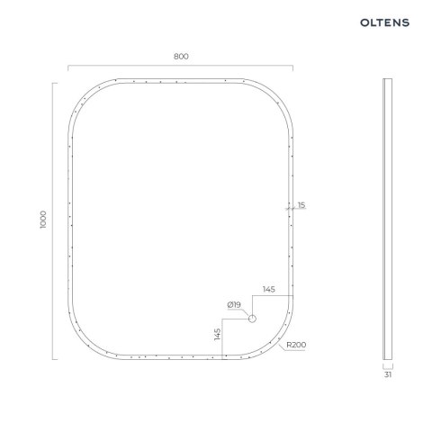 Nordlis Oltens Nordlis lustro 80x100 cm prostokątne z oświetleniem z przodu z matą grzewczą 64124000