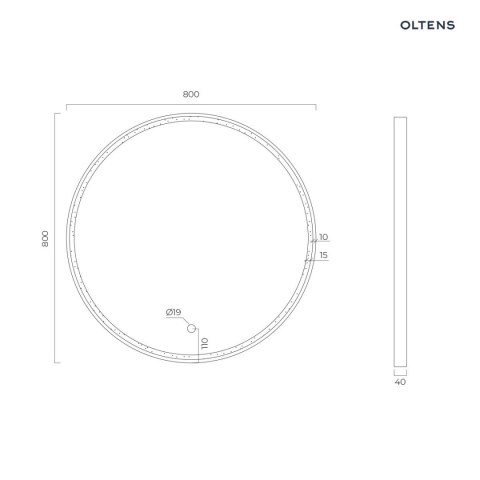 Nordlis Oltens Nordlis lustro 80 cm okrągłe z oświetleniem z przodu z matą grzewczą miedź szczotkowana 64101610