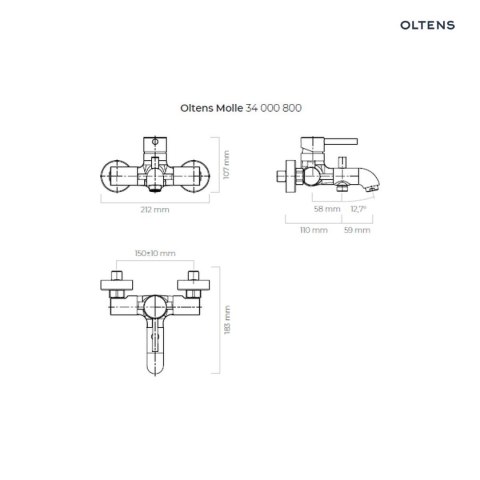 Molle Oltens Molle bateria wannowo-prysznicowa ścienna złoty połysk 34000800 Molle Oltens Molle bateria wannowo-prysznicowa ścienna złoty połysk 34000800