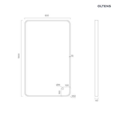 Nordlis Oltens Nordlis lustro 60x100 cm prostokątne z oświetleniem z przodu z matą grzewczą miedź szczotkowana 64117610