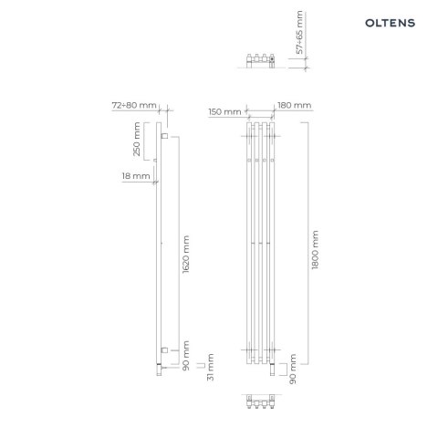 Stang Oltens Stang S (e) grzejnik łazienkowy 180x18 cm czarny mat 55125300