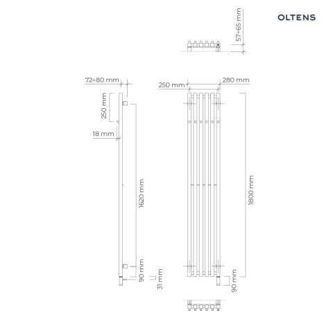 Stang Oltens Stang S (e) grzejnik łazienkowy 180x28 cm biały 55127000