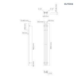 Stang Oltens Stang (S) grzejnik łazienkowy 180x13 cm czarny mat 55024300