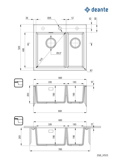 Deante Zlewozmywak granitowy 1.5-komorowy