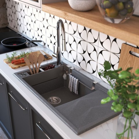 Deante Zlewozmywak granitowy magnetyczny 1-komorowy z ociekaczem