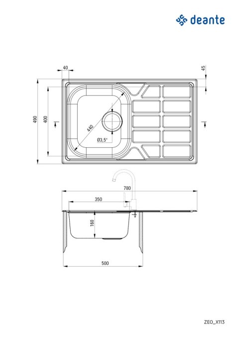 Deante Zlewozmywak stalowy 1-komorowy z ociekaczem