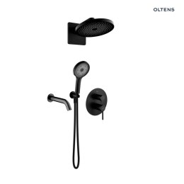 Rann Oltens Rann zestaw bateria wannowo-prysznicowa podtynkowa z deszczownicą Vann i słuchawką 3 funkcyjną Havis EasyClick czarny mat