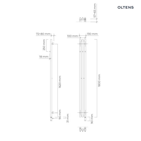 Stang (s) Oltens Stang S (e) grzejnik łazienkowy 180x13 cm czarny mat 55124300
