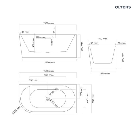 Delva Oltens Delva wanna wolnostojąca 150x75 cm narożna prawa biała 11006000