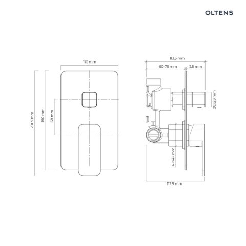 Hadsel Oltens Hadsel bateria wannowo-prysznicowa podtynkowa komplet czarny mat 34108300
