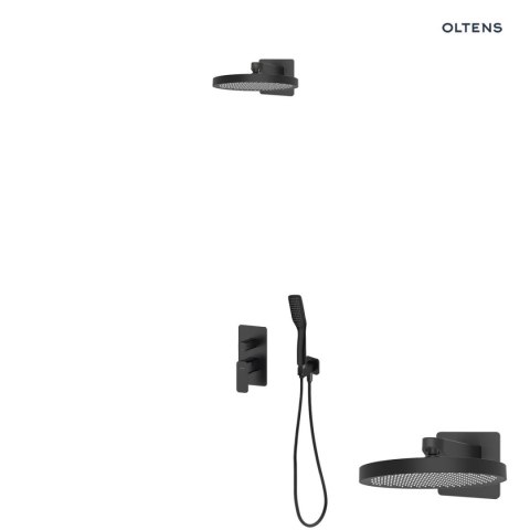 Hadsel Oltens Hadsel zestaw bateria wannowo-prysznicowa podtynkowa z deszczownicą Regna i słuchawką 1-funkcyjną Tinde czarny mat 360443